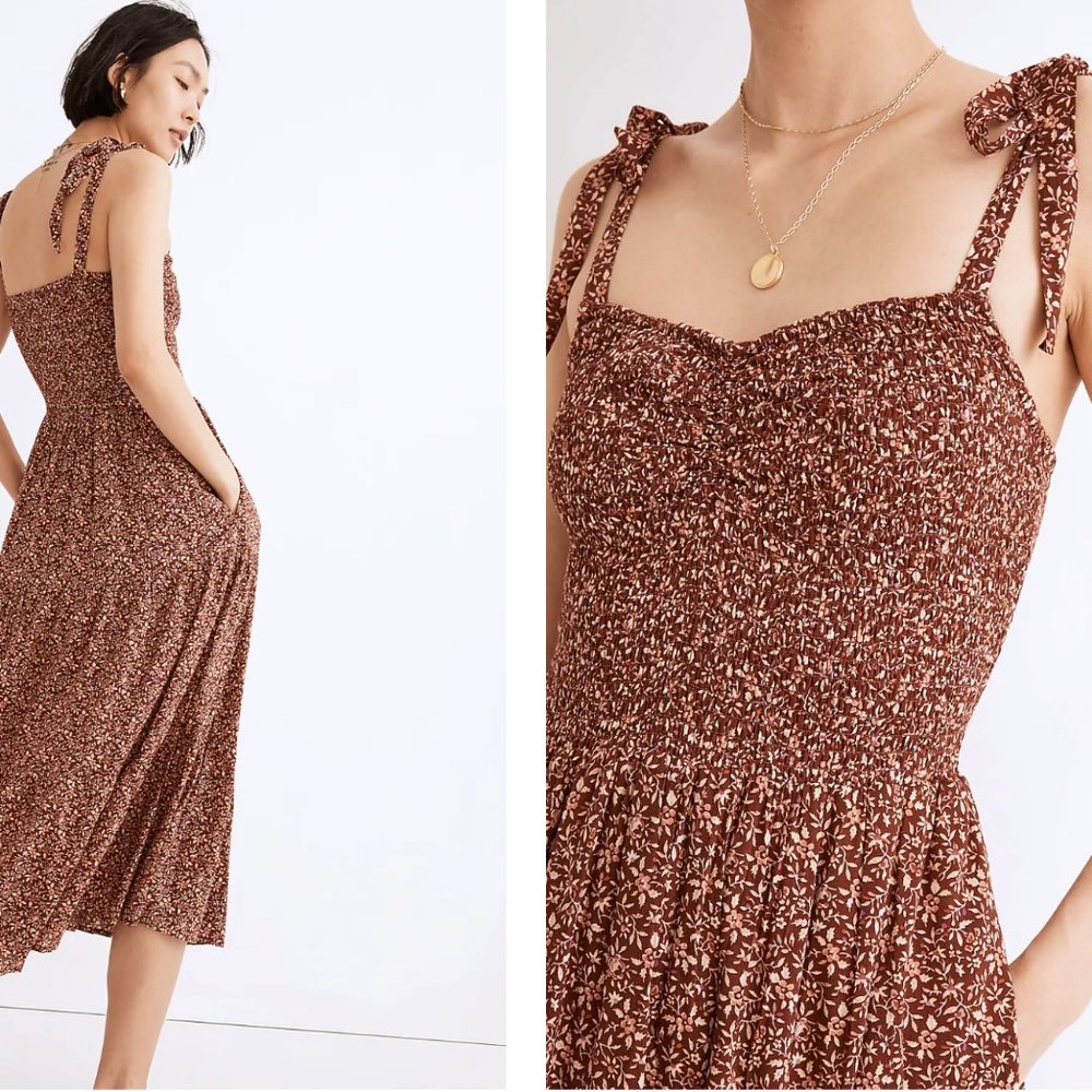 MADEWELL Lucie Tie-Strap Tiered Midi Dress in Florentine Floral